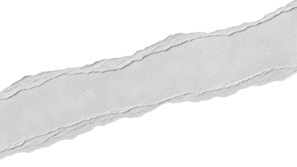 Diagonal banner of ripped white paper texture with rough and ragged edges isolated PNG with Transparent Background