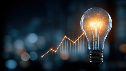 Financial Growth Concept with Glowing Bulb and Graph Illustration in Dark Background