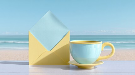 Beachside Coffee and Envelope with Blank Note.