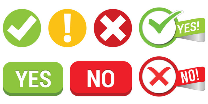 Check mark and cross mark icons. yes and no 