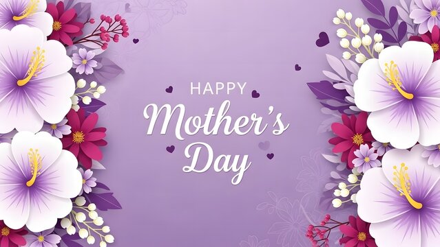 Happy mother's day floral greeting card with purple and white flowers - Powered by Adobe