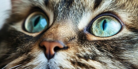 Striking Tabby Cat Portrait with Vivid Eyes and Intense Gaze, Close-Up of Feline Beauty