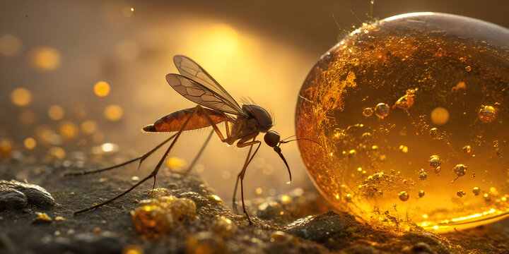Mosquito Close Up With Water Droplet, Insect Anatomy Detail