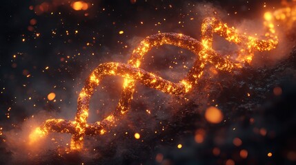 Fiery DNA helix in a fiery, smoky environment