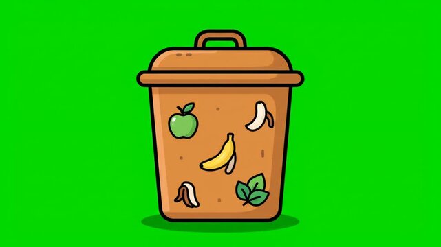 Flat 2D Cartoon Animation of a Compost Bin with Food Waste Concept Video