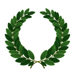 Elegant green laurel wreath symbol of victory achievement and honor on a isolated on transparent background
