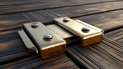 Antique gold latch on wooden planks