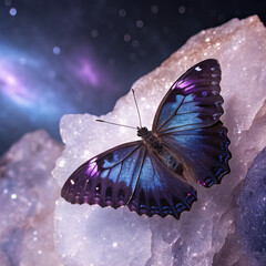 Majestic Butterfly Resting On Crystal Galaxy Exploration