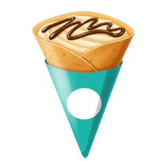 Delicious rolled crepe dessert with chocolate drizzle and white circle ready for customization isolated on transparent background