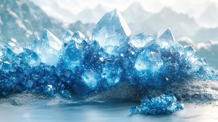 Azure crystalline cluster in a winter landscape