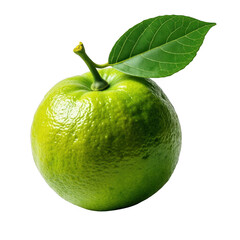 Ripe green apple with stem and leaf isolated high-quality fruit photography isolated on transparent background