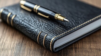 Black leather journal with pen