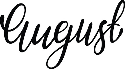 Elegant August calligraphy script a handwritten word for summer season branding and design isolated on a white background