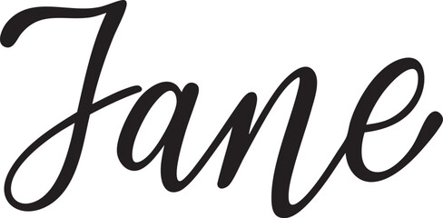 Elegant script calligraphy of the name Jane a feminine and classic font for personal branding or design projects isolated on white