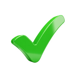 Shiny green check mark symbol emphasizing success and approval in digital environments isolated on transparent background