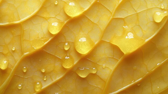 Close-up of a vibrant yellow leaf with water droplets - Powered by Adobe