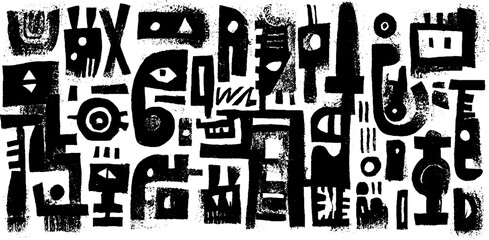 Fototapeta premium Abstract black and white tribal pattern with geometric shapes