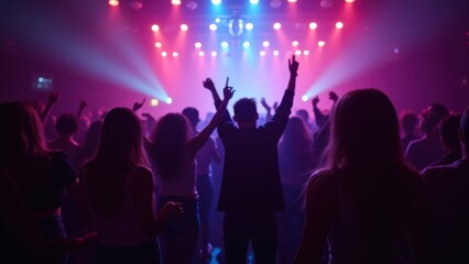 young people dancing in night club energetic crowd moving to music in dark nightclub with colorful lights party atmosphere nightlife scene with joy excitement and freedom