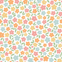 Calico floral seamless pattern with cute tyny flowers and leaves for nursery prints, banners, wallpaper, backgrounds, wrapping paper, textile, apparel decor, etc. EPS 10