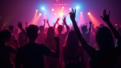 young people dancing in night club energetic crowd moving to music in dark nightclub with colorful lights party atmosphere nightlife scene with joy excitement and freedom