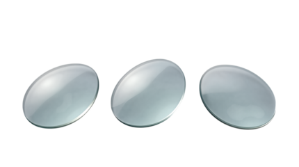 Three oval metallic buttons isolated