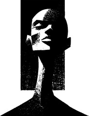 Abstract grayscale portrait of female featuring light and shadow play