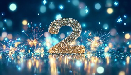 Vibrant and Festive Celebration of Number 2 with Sparkling Lights and Cheerful Backdrop for Events