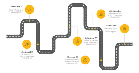 Business Roadmap Timeline Infographic with 6 Milestones