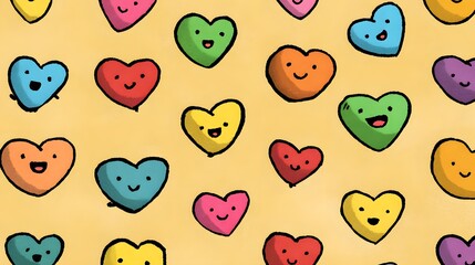 Fototapeta premium Happy Cartoon Hearts Pattern Seamless Background Cheerful Love Icons