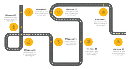 Business Roadmap Timeline Infographic with 8 Milestones