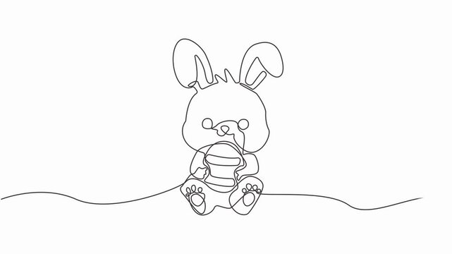 Easter bunny and eggs. Self drawing animation one continuous line drawing, Video clip with alpha channel, Cute bunny rabbit, Single line drawing animation, Easter, festive decoration, simple design.