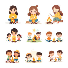 Set of funny cartoon kids and people characters smiling together in a colorful vector illustration collection for children and family design