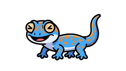 Obraz premium Blue Cartoon Lizard Illustration with Orange Spots.