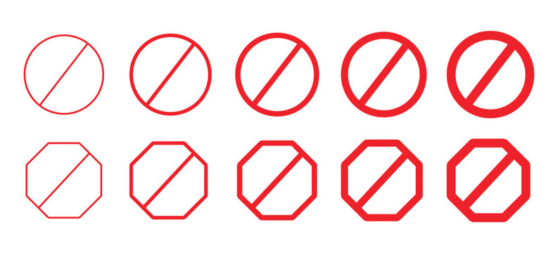 Collection of symbol interdiction rouge differences warning icons. Set of prohibition sign, stop symbol, red ban icon . Vector illustration