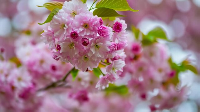 Lush Pink Cherry Blossom Cluster Close-up