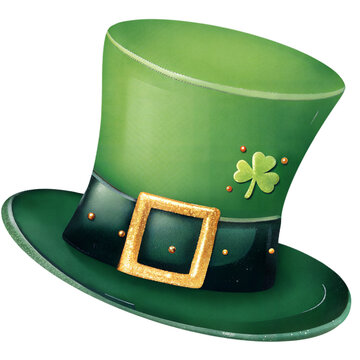 Green leprechaun hat with shamrock glitter St Patrick&rsquo;s Day clipart