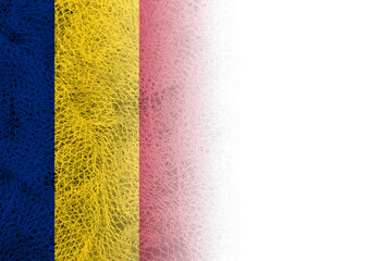 White background with Romanian flag on fishing net