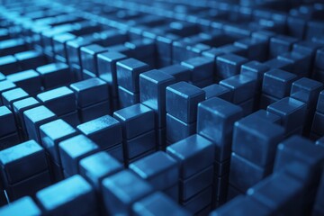 Abstract geometric pattern in shades of blue, with a strong emphasis on lines and shapes. The pattern evokes a sense of complexity and innovation.