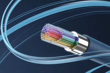 Fiber optic cable against an abstract background, illustrating modern technology and communication