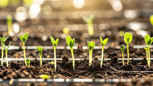 Close-up of young seedlings sprouting in a tray, symbolizing new beginnings and growth.