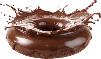 Glistening Chocolate-Glazed Doughnut with Artistic Splash Effect