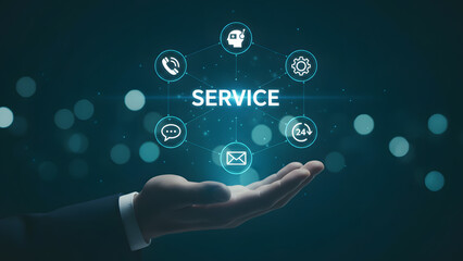 Professional service concept with hand presenting icons