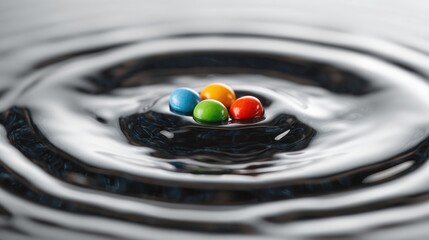 Colorful Candies Creating Ripples in Water.