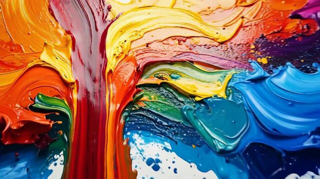Vibrant rainbow of thick paint strokes creating a colorful abstract background.