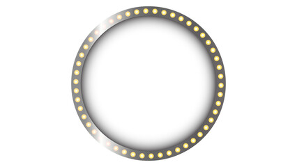 Blank white billboard sign box or blank shining signboard with glowing retro yellow neon light bulbs