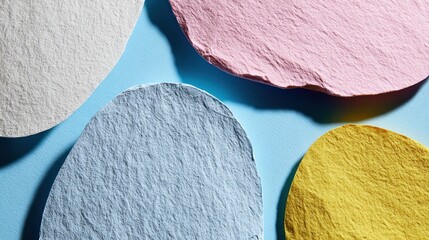 Colorful Easter Egg Shapes on Blue Background.