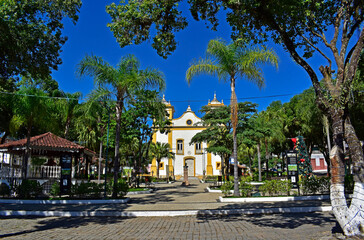 View of the city's central square with the Church of Saint Joseph in the background, Sao Jose do Barreiro, Sao Paulo, Brazil