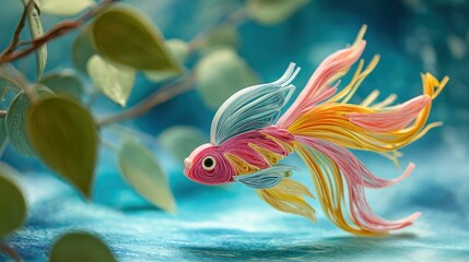 Colorful Fantasy Fish Swimming in a Serene Underwater World with Lush Greenery.
