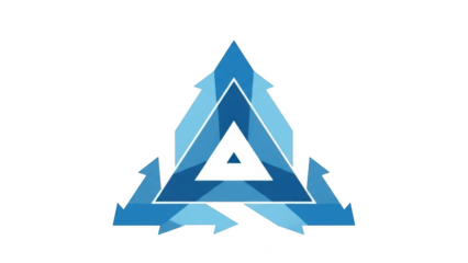 Blue triangular symbol with arrows isolated on transparent background