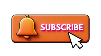 Orange subscribe button with bell and cursor.